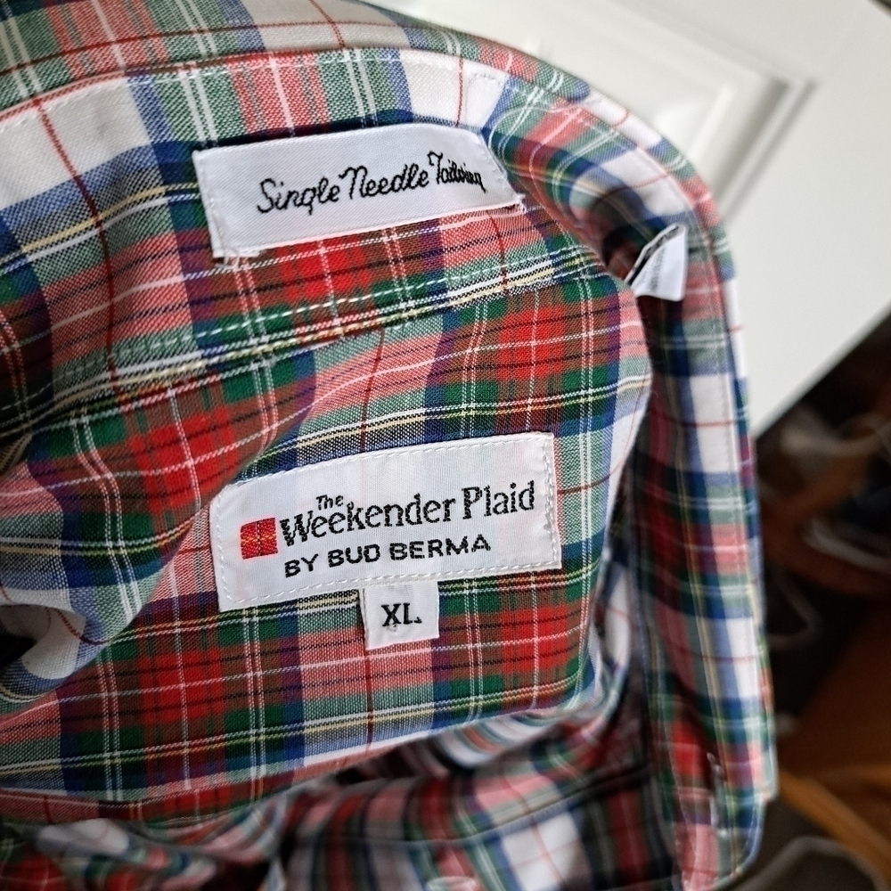 VTG BUD BERMA Weekender plaid mens shirt lightweight western ranch XL - Picture 6 of 7